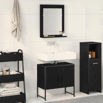 2-teiliges Badezimmer-Schränkchen-Set aus schwarzem Eichenholzwerkstoff