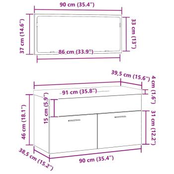 3-teilige Badezimmermöbel Set Schwarze Eiche Holzwerkstoff