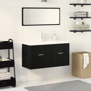 3-teilige Badezimmermöbel Set Schwarze Eiche Holzwerkstoff