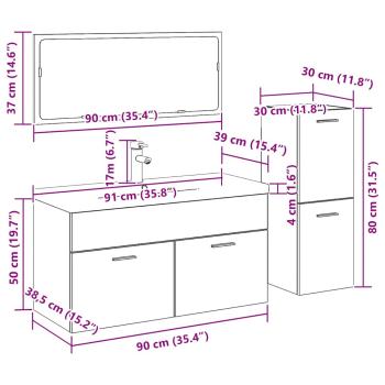 4-teiliges Badezimmermöbel Set Schwarze Eiche Ingenieurholz