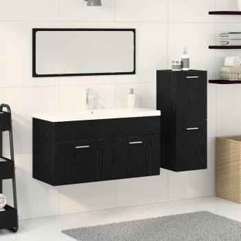 4-teiliges Badezimmermöbel Set Schwarze Eiche Ingenieurholz