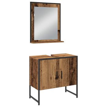 3-teiliges Badezimmer-Schrankset aus altem Holz und engineered Wood