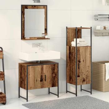 3-teiliges Badezimmer-Schrankset aus altem Holz und engineered Wood