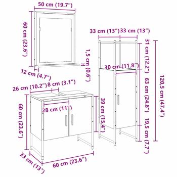 3tlg. Badschrank-Set Schwarze Eiche Holzwerkstoff
