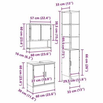 3-teiliges Badezimmermöbelset Alter Holz Engineered Wood