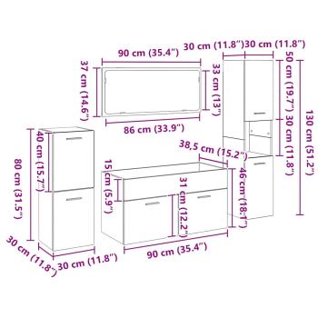 4-teiliges Badmöbel Set Schwarze Eiche Ingenieurn Holz