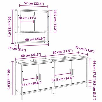 3-teiliges Badezimmermöbelset aus Altholz, beschichtete Spanplatte