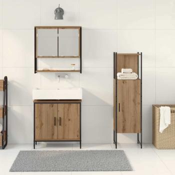 3-teiliges Badezimmermöbel Set Kunst-Eiche Holzwerkstoff
