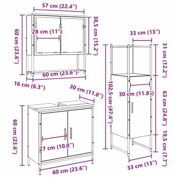 Badezimmermöbel-Set 3 stk. Braun 33 x 33 x 113,5 cm