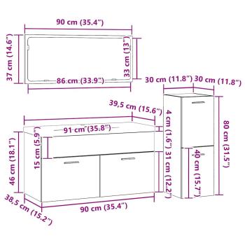 4-teiliges Badezimmermöbel-Set Schwarze Eiche Holzwerkstoff