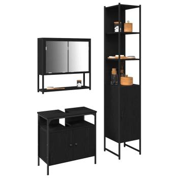 3-teiliges Badezimmermöbel-Set Schwarz Eichenholz
