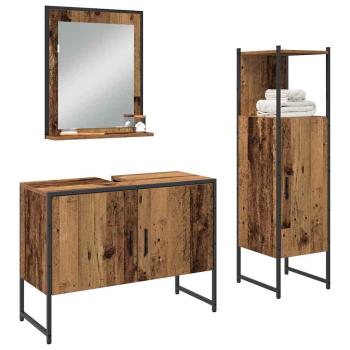 3-teilige Badezimmermöbel set aus altem Holz und engineered Holz