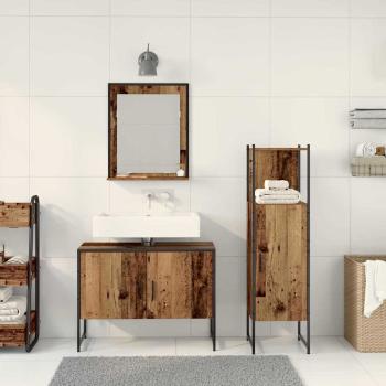 3-teilige Badezimmermöbel set aus altem Holz und engineered Holz