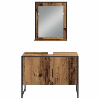 3-teilige Badezimmermöbel set aus altem Holz und engineered Holz