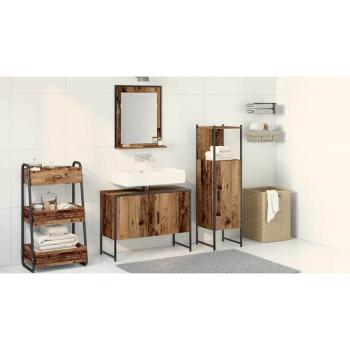3-teilige Badezimmermöbel set aus altem Holz und engineered Holz