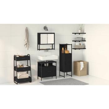 3-teiliges Badezimmermöbel-Set Schwarz-Eiche Holzwerkstoff