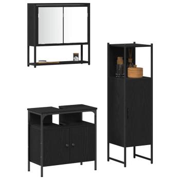 3-teiliges Badezimmermöbel-Set Schwarz-Eiche Holzwerkstoff