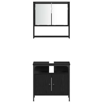 3-teiliges Badezimmermöbel-Set Schwarz-Eiche Holzwerkstoff