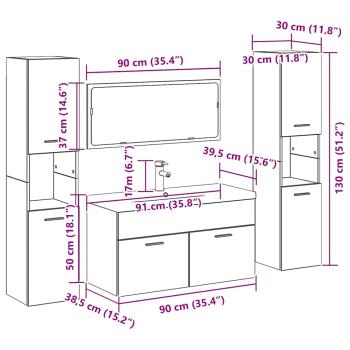 5-teiliges Badezimmermöbel Set Schwarz Eichen Holzwerkstoff