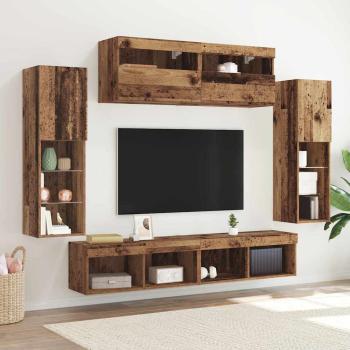 ARDEBO.de - 8 Stück TV-Wandeinheiten mit LED Altholz Engineered Wood