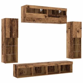 8 Stück TV-Wandeinheiten mit LED Altholz Engineered Wood