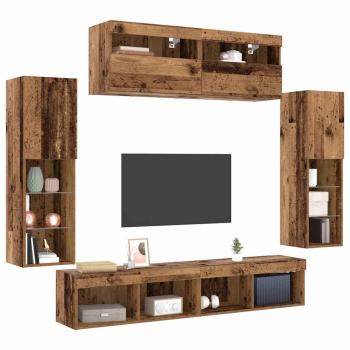 8 Stück TV-Wandeinheiten mit LED Altholz Engineered Wood