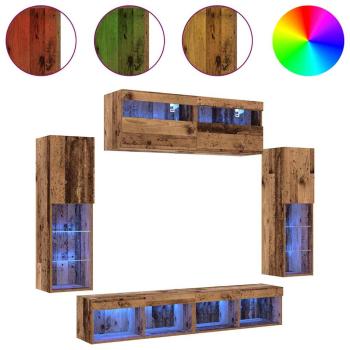 8 Stück TV-Wandeinheiten mit LED Altholz Engineered Wood
