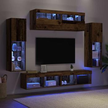 8 Stück TV-Wandeinheiten mit LED Altholz Engineered Wood