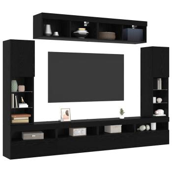 8-teilige TV-Wandeinheiten mit LED Schwarze Eiche Kunststoffholz