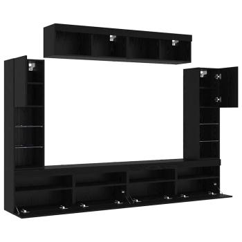 8-teilige TV-Wandeinheiten mit LED Schwarze Eiche Kunststoffholz