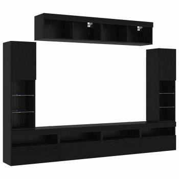8-teilige TV-Wandeinheiten mit LED Schwarze Eiche Kunststoffholz