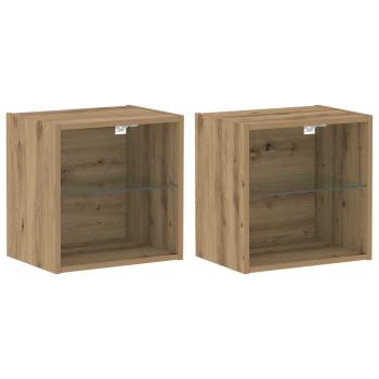 8-teilige TV-Wandkonsole mit LED Artisan Eiche Holzwerkstoff