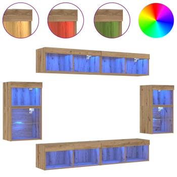 8-teilige TV-Wandkonsole mit LED Artisan Eiche Holzwerkstoff