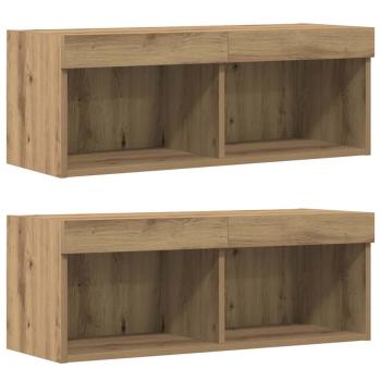 8-teilige TV-Wandkonsole mit LED Artisan Eiche Holzwerkstoff