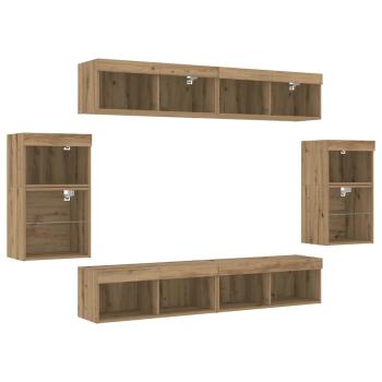 8-teilige TV-Wandkonsole mit LED Artisan Eiche Holzwerkstoff