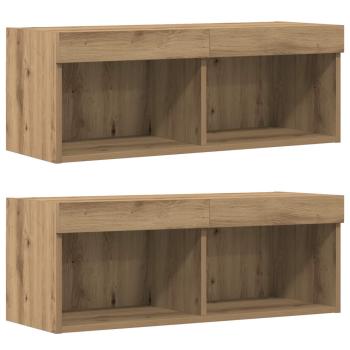8-teilige TV-Wandkonsole mit LED Artisan Eiche Holzwerkstoff