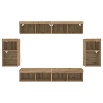 8-teilige TV-Wandkonsole mit LED Artisan Eiche Holzwerkstoff