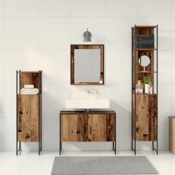 4-teiliges Badezimmermöbelset Altholz Holzwerkstoff