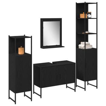 4-teiliges Badezimmermöbel-Set Schwarze Eiche Holzwerkstoff