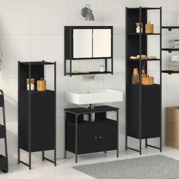 ARDEBO.de - 4-teiliges Badezimmermöbel-Set Schwarz Eichenholzwerkstoff