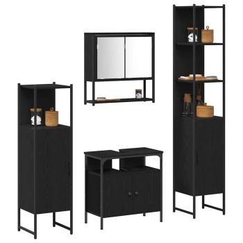 4-teiliges Badezimmermöbel-Set Schwarz Eichenholzwerkstoff