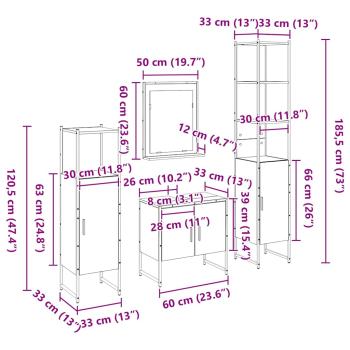 4-teiliges Badezimmermöbel Set in schwarzer Eiche - Holzwerkstoff