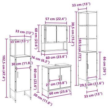 4-teiliges Badezimmermöbel Set Altholz