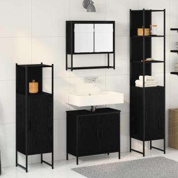 ARDEBO.de - 4-teiliges Badezimmermöbel Set Schwarz Eiche Holzwerkstoff
