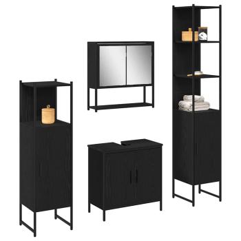 4-teiliges Badezimmermöbel Set Schwarz Eiche Holzwerkstoff