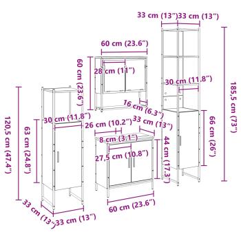 4-teiliges Badezimmermöbel Set Schwarz Eiche Holzwerkstoff