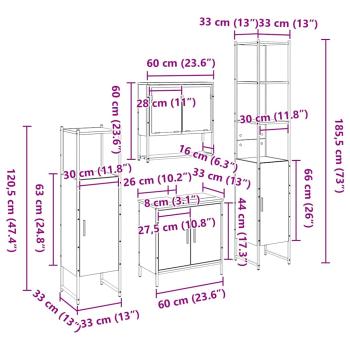 4-teiliges Badezimmermöbel Set Schwarz Eiche Holzwerkstoff