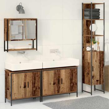 ARDEBO.de - 4-teiliges Badezimmermöbel Set - Altes Holz - Spanplatte
