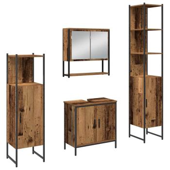 4-teiliges Badezimmermöbel Set - Altes Holz - Spanplatte