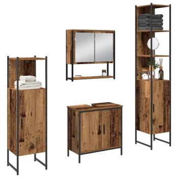 4-teiliges Badezimmermöbel Set - Altes Holz - Spanplatte